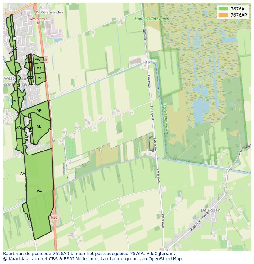 Afbeelding van het postcodegebied 7676 AR op de kaart.
