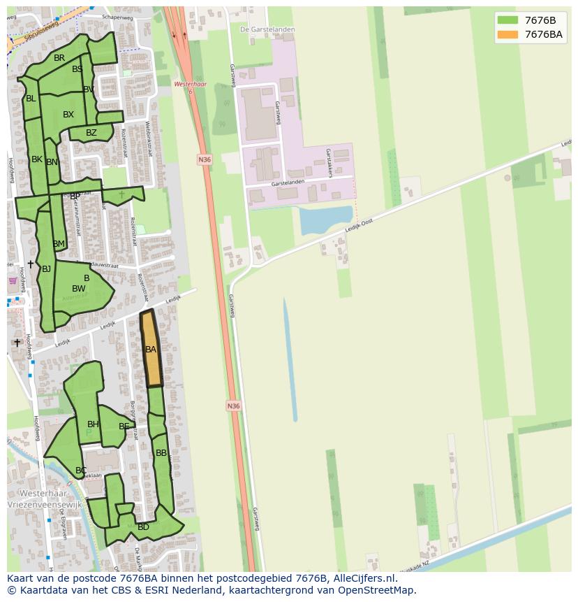 Afbeelding van het postcodegebied 7676 BA op de kaart.