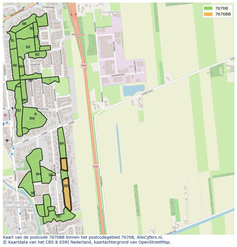 Afbeelding van het postcodegebied 7676 BB op de kaart.