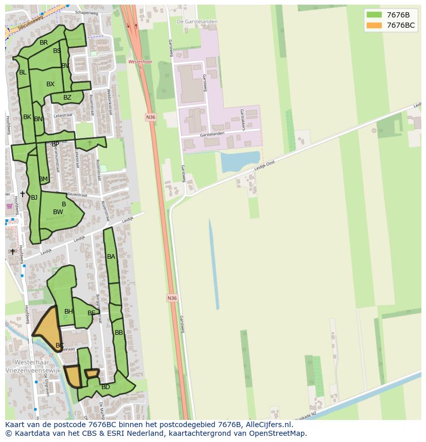 Afbeelding van het postcodegebied 7676 BC op de kaart.