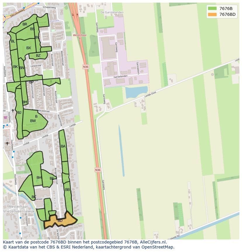 Afbeelding van het postcodegebied 7676 BD op de kaart.