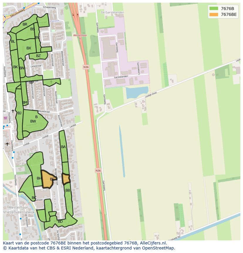 Afbeelding van het postcodegebied 7676 BE op de kaart.