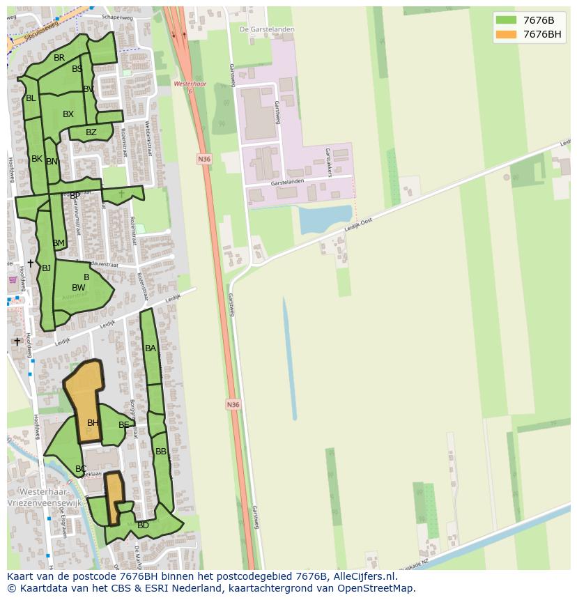 Afbeelding van het postcodegebied 7676 BH op de kaart.