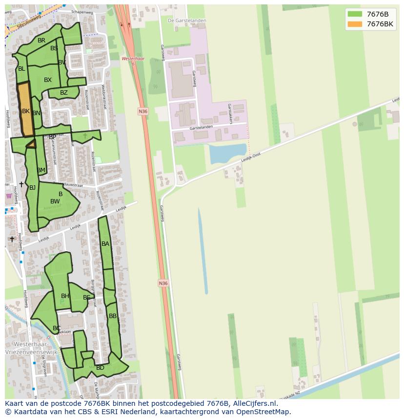 Afbeelding van het postcodegebied 7676 BK op de kaart.