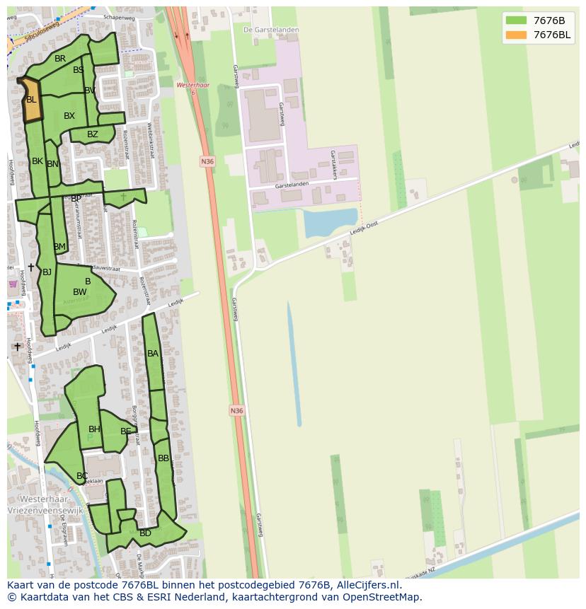 Afbeelding van het postcodegebied 7676 BL op de kaart.