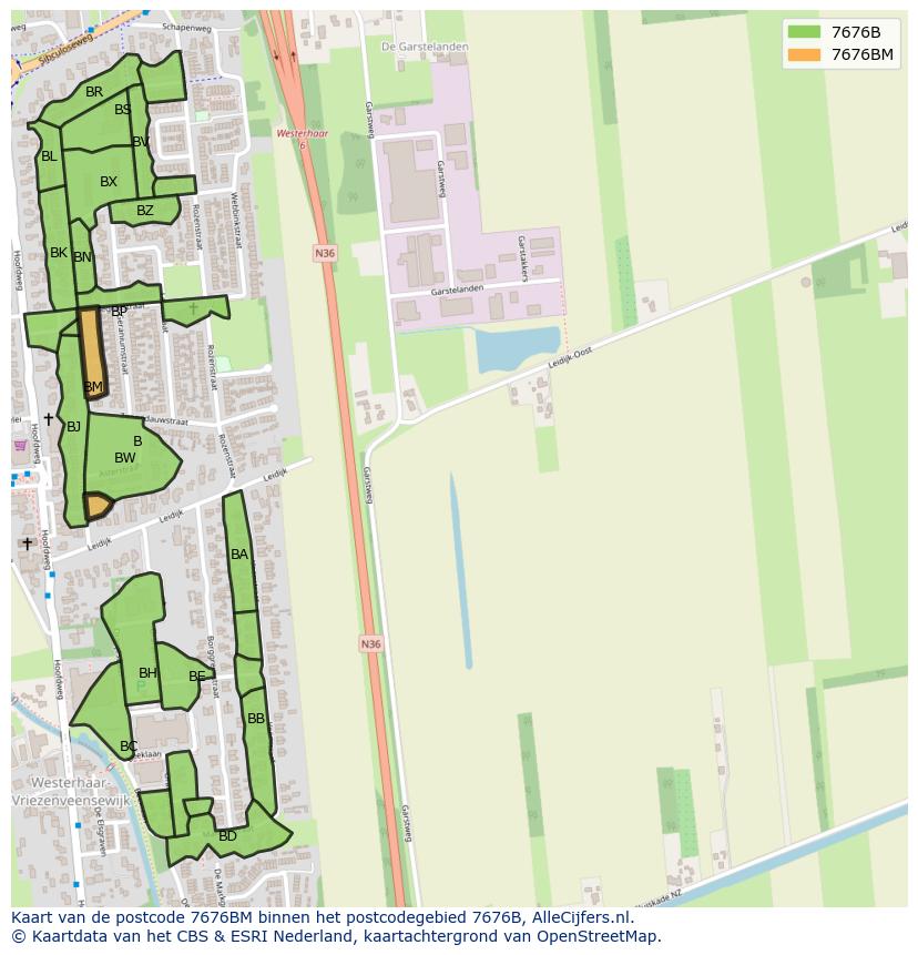 Afbeelding van het postcodegebied 7676 BM op de kaart.