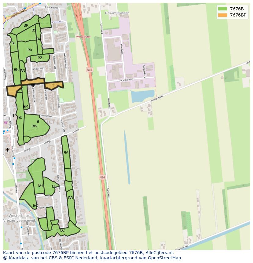 Afbeelding van het postcodegebied 7676 BP op de kaart.