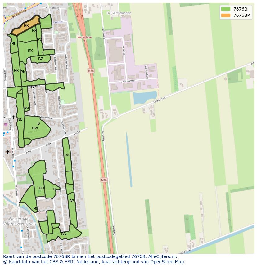 Afbeelding van het postcodegebied 7676 BR op de kaart.