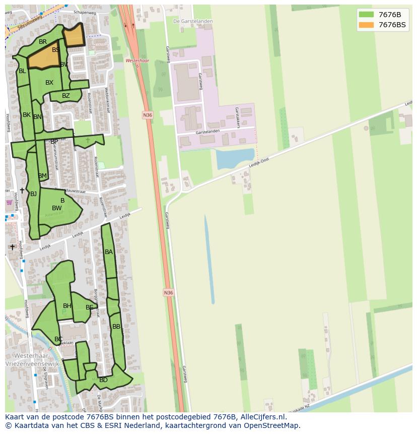 Afbeelding van het postcodegebied 7676 BS op de kaart.