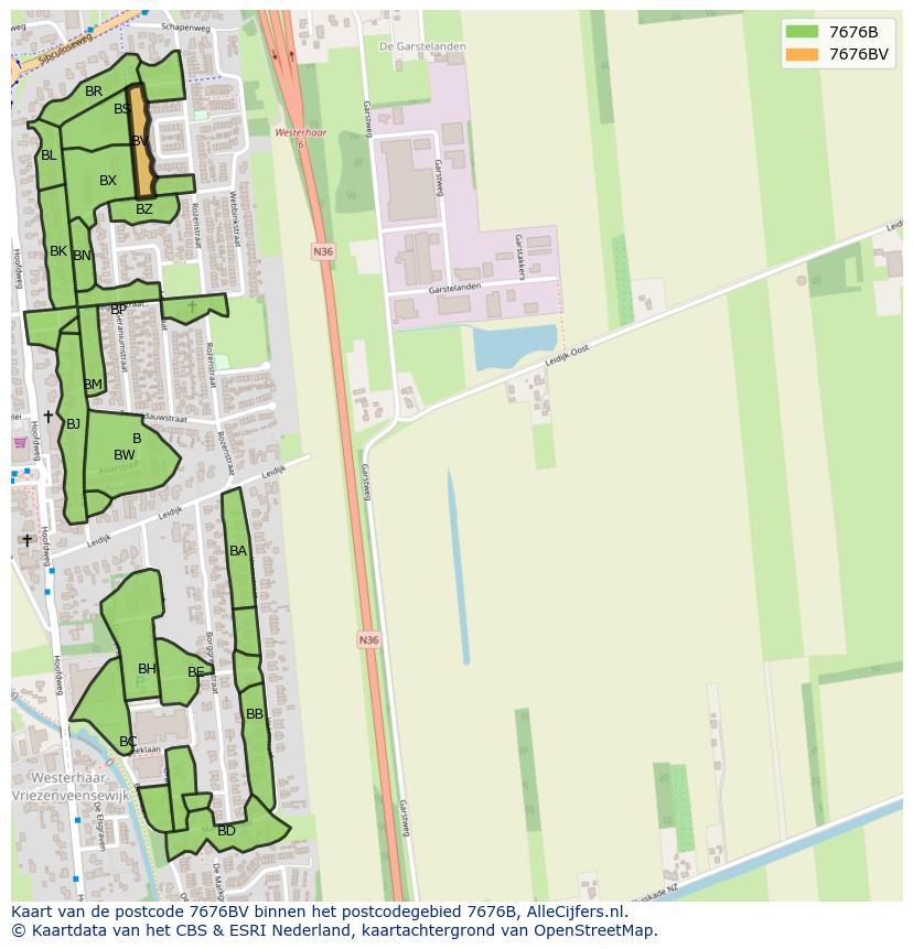 Afbeelding van het postcodegebied 7676 BV op de kaart.