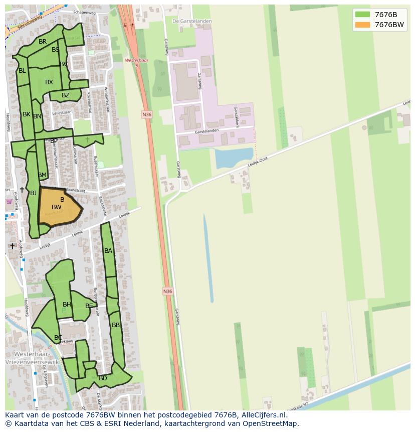 Afbeelding van het postcodegebied 7676 BW op de kaart.