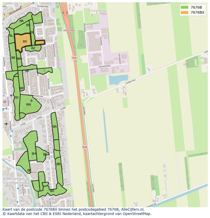 Afbeelding van het postcodegebied 7676 BX op de kaart.