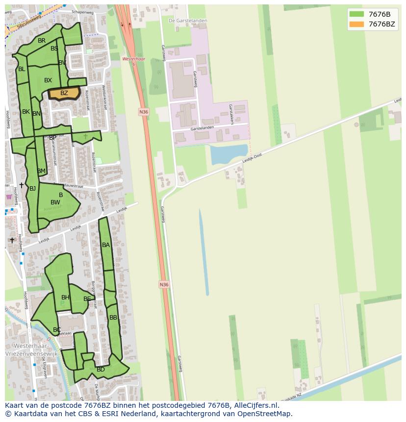 Afbeelding van het postcodegebied 7676 BZ op de kaart.