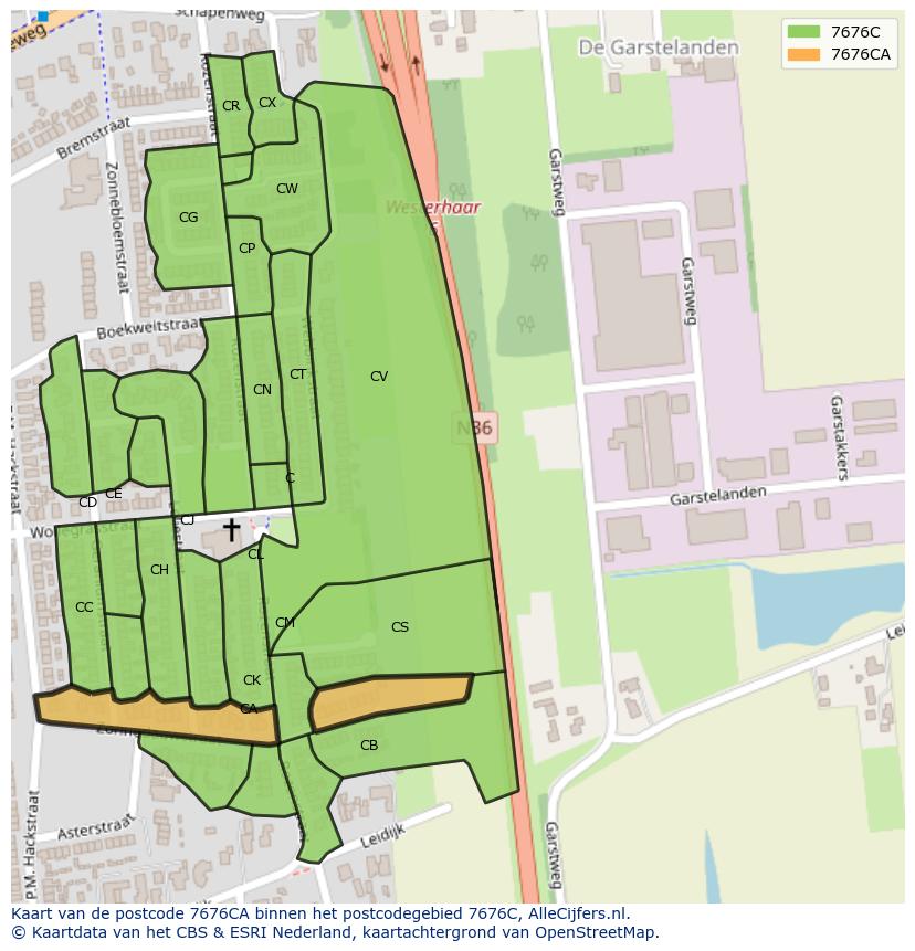 Afbeelding van het postcodegebied 7676 CA op de kaart.