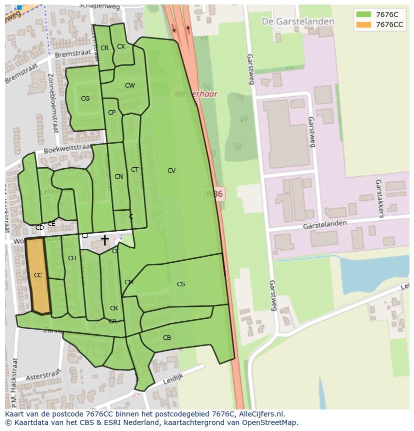 Afbeelding van het postcodegebied 7676 CC op de kaart.