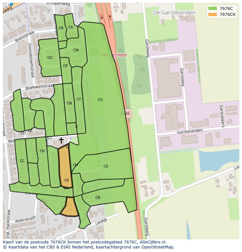 Afbeelding van het postcodegebied 7676 CK op de kaart.