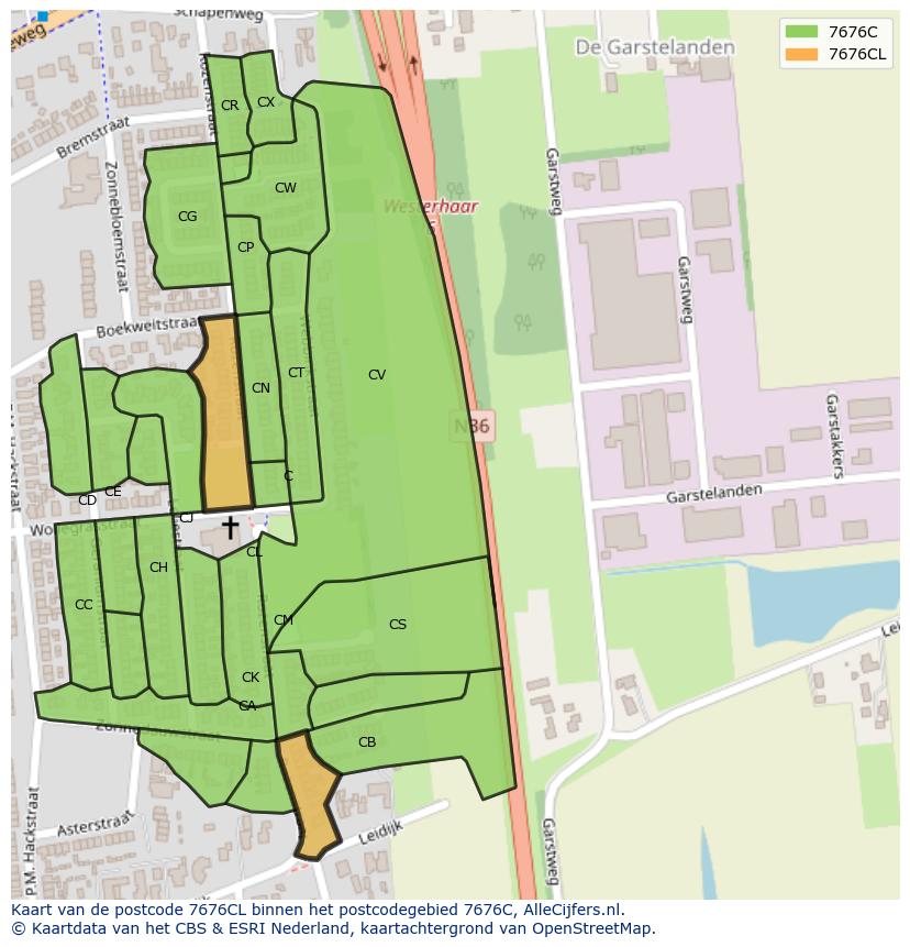 Afbeelding van het postcodegebied 7676 CL op de kaart.