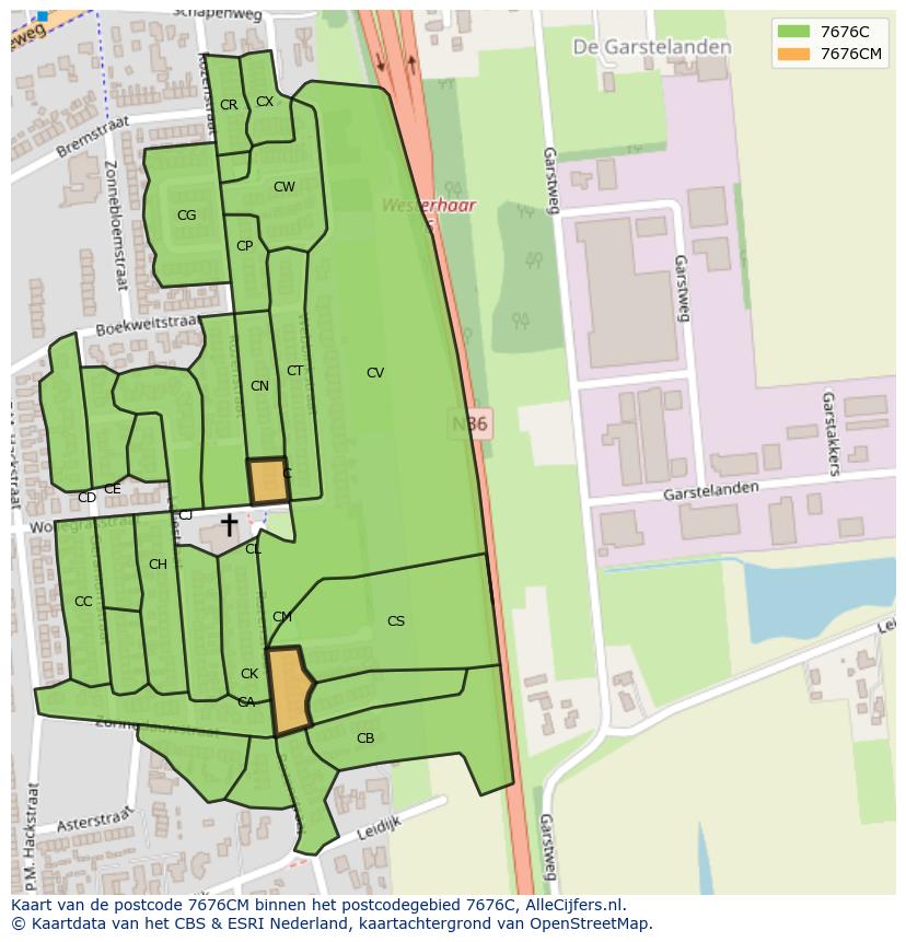 Afbeelding van het postcodegebied 7676 CM op de kaart.