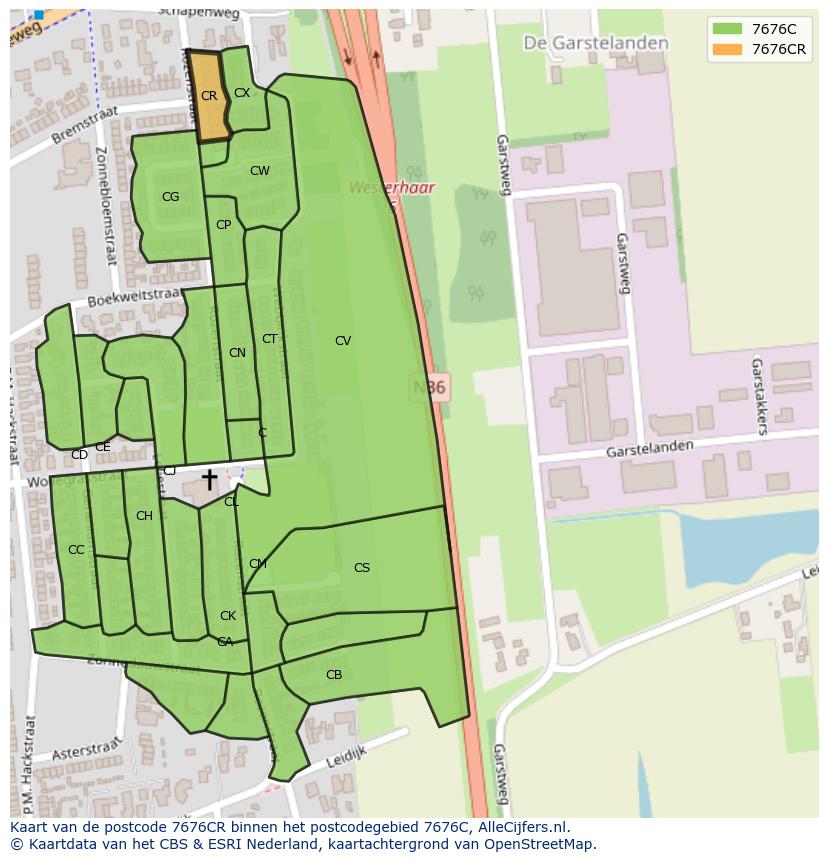Afbeelding van het postcodegebied 7676 CR op de kaart.