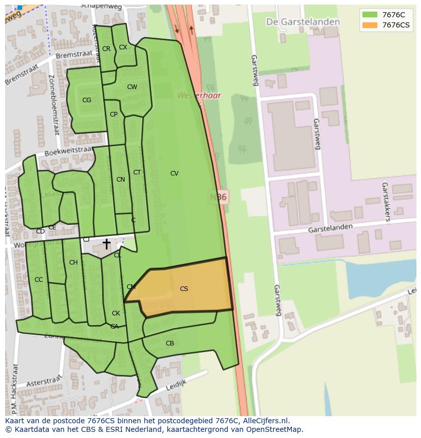 Afbeelding van het postcodegebied 7676 CS op de kaart.