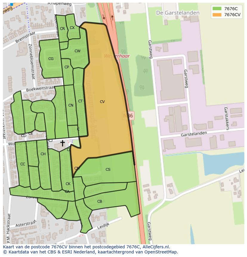 Afbeelding van het postcodegebied 7676 CV op de kaart.