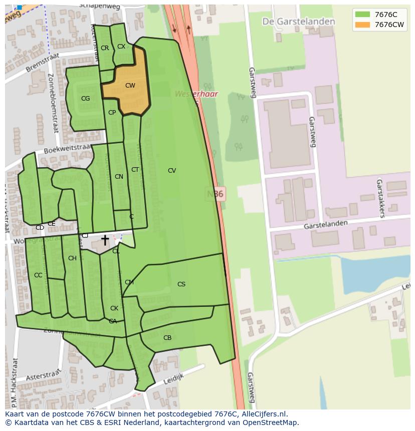 Afbeelding van het postcodegebied 7676 CW op de kaart.