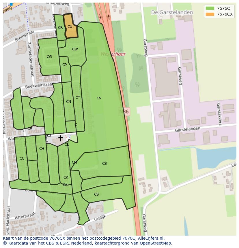 Afbeelding van het postcodegebied 7676 CX op de kaart.