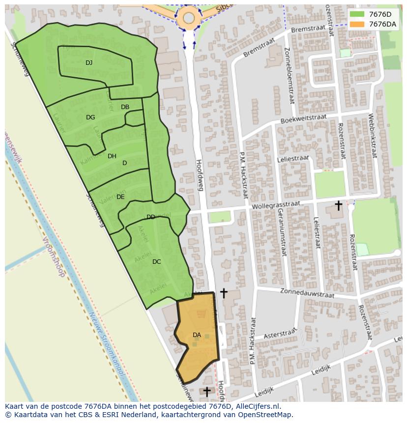 Afbeelding van het postcodegebied 7676 DA op de kaart.