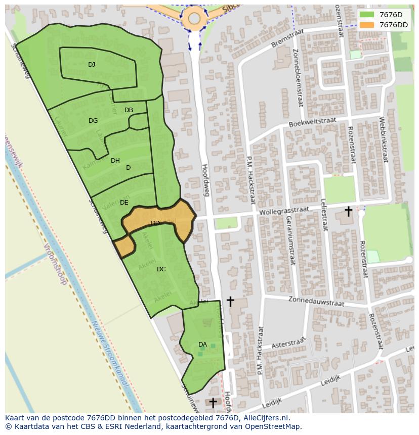 Afbeelding van het postcodegebied 7676 DD op de kaart.