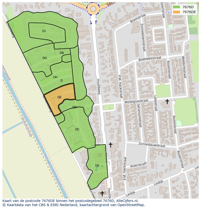 Afbeelding van het postcodegebied 7676 DE op de kaart.