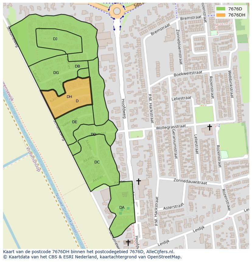 Afbeelding van het postcodegebied 7676 DH op de kaart.