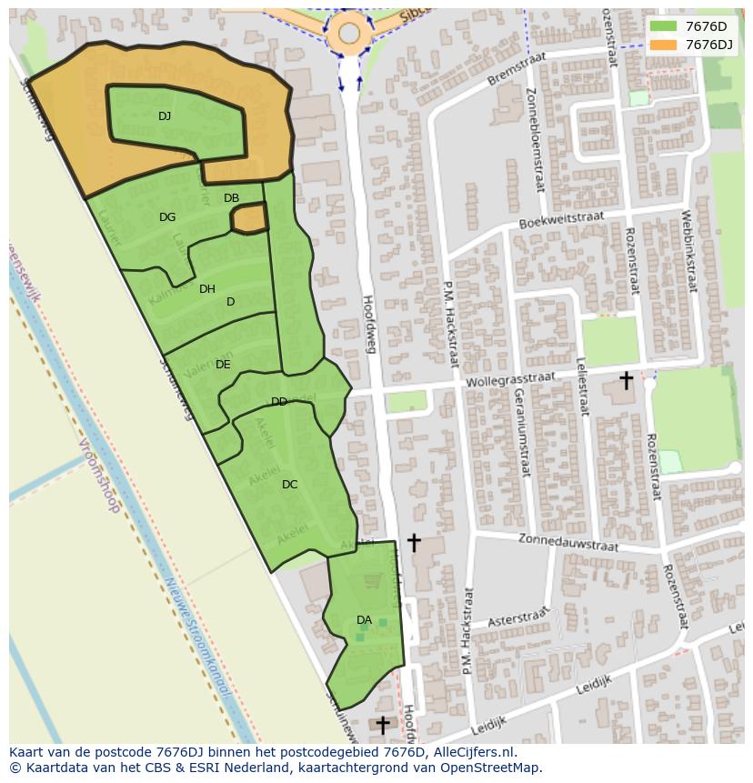 Afbeelding van het postcodegebied 7676 DJ op de kaart.