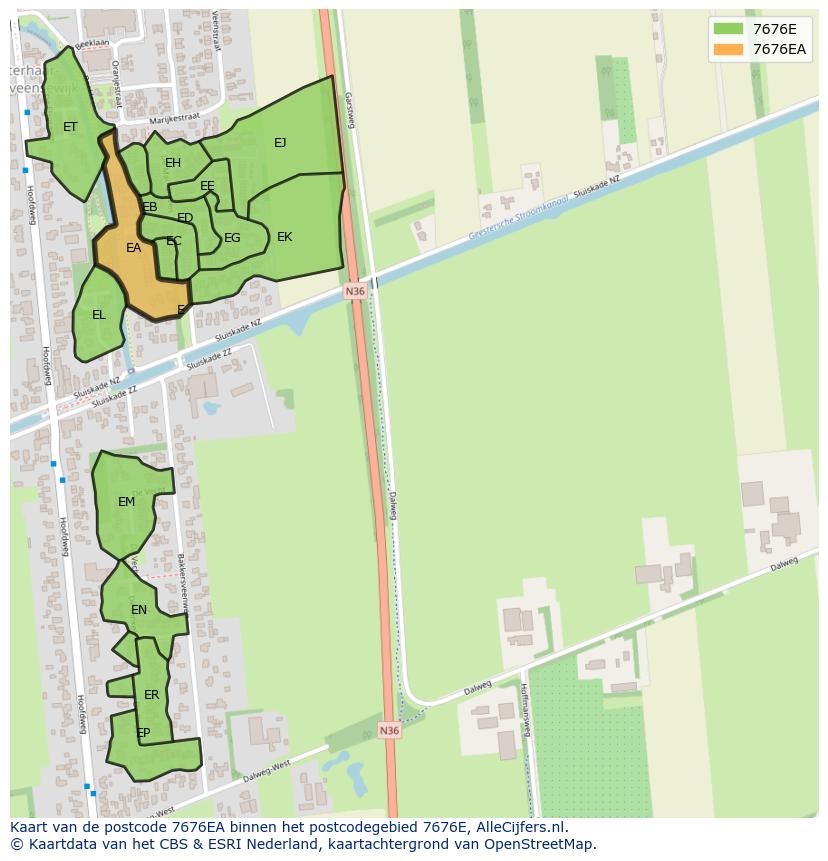 Afbeelding van het postcodegebied 7676 EA op de kaart.