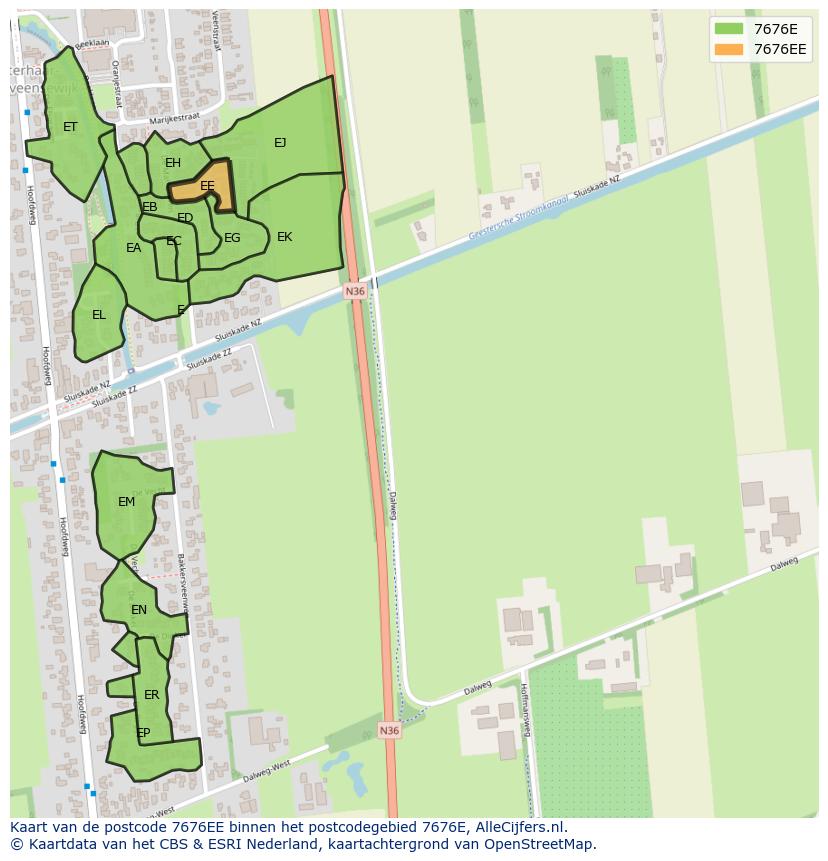 Afbeelding van het postcodegebied 7676 EE op de kaart.