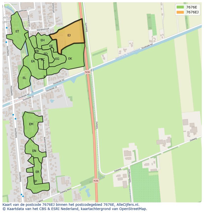 Afbeelding van het postcodegebied 7676 EJ op de kaart.