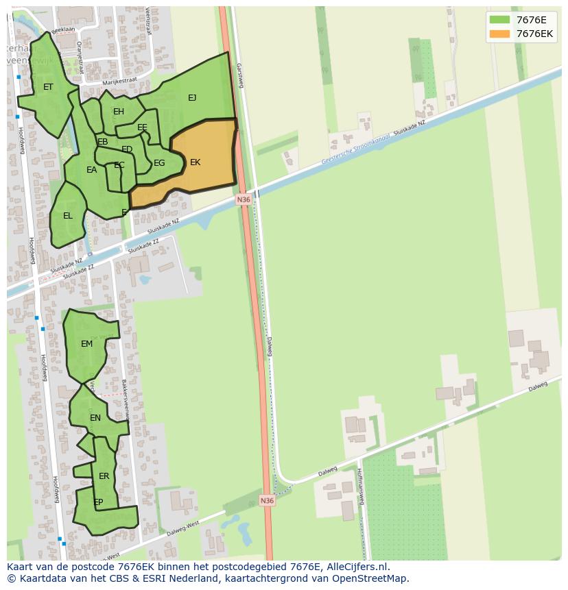 Afbeelding van het postcodegebied 7676 EK op de kaart.