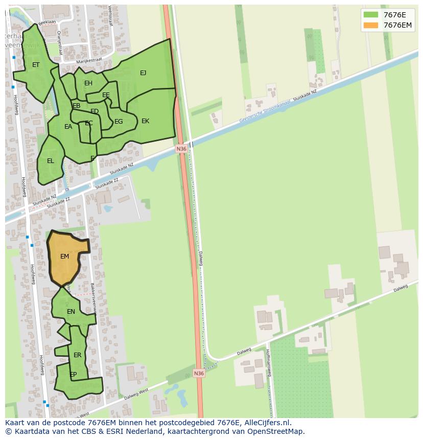 Afbeelding van het postcodegebied 7676 EM op de kaart.