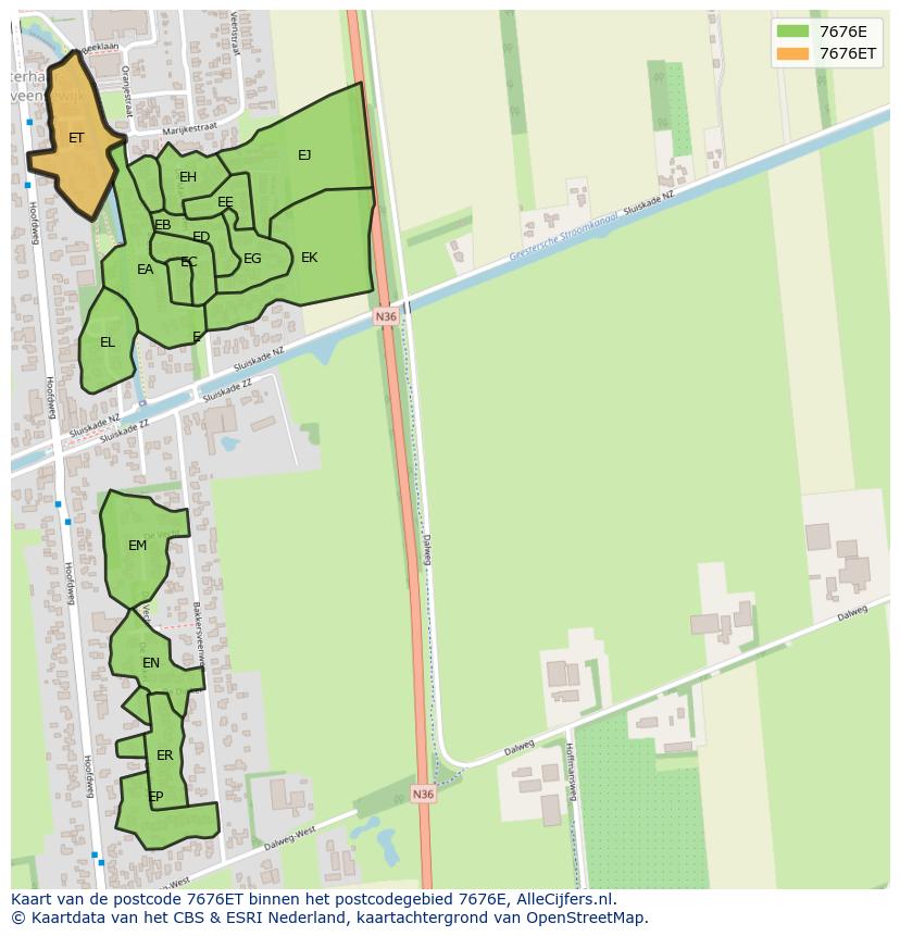 Afbeelding van het postcodegebied 7676 ET op de kaart.