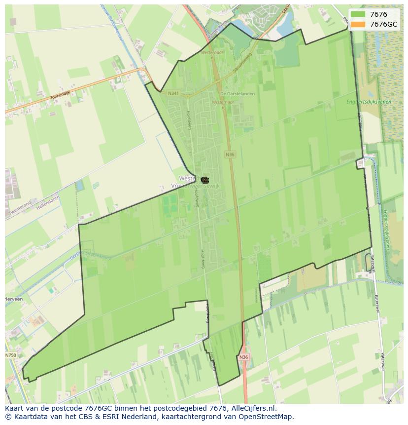 Afbeelding van het postcodegebied 7676 GC op de kaart.