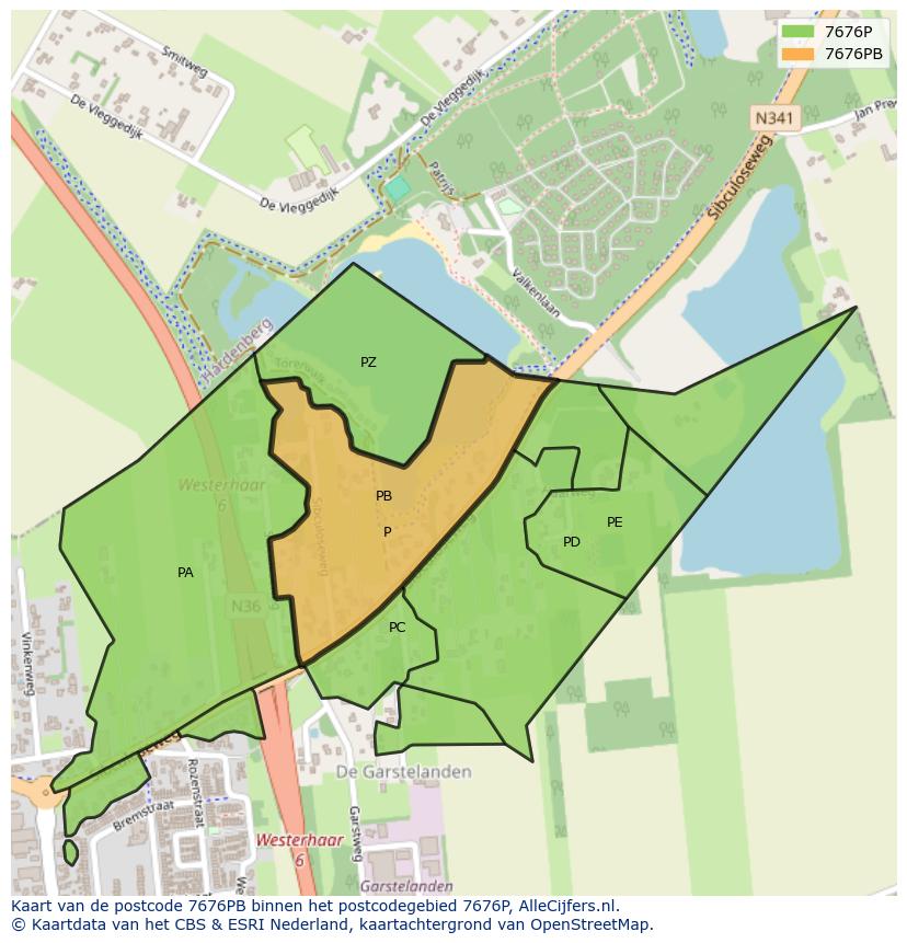 Afbeelding van het postcodegebied 7676 PB op de kaart.