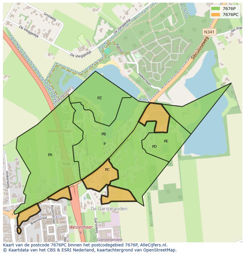 Afbeelding van het postcodegebied 7676 PC op de kaart.