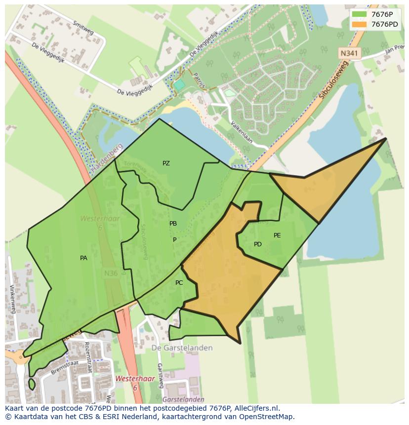 Afbeelding van het postcodegebied 7676 PD op de kaart.