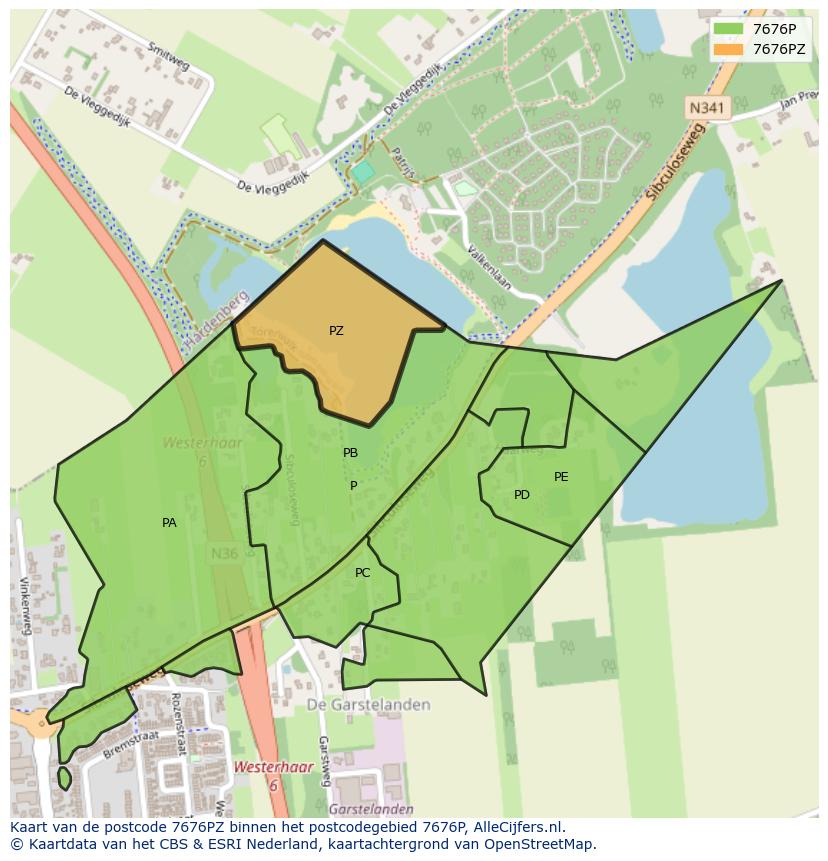 Afbeelding van het postcodegebied 7676 PZ op de kaart.