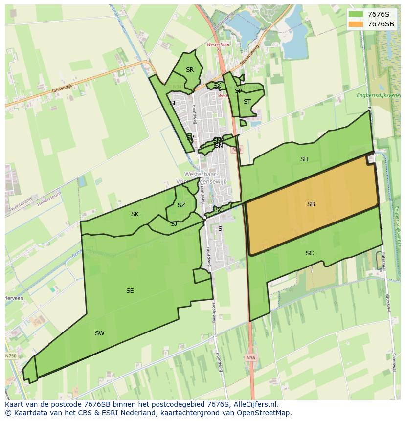 Afbeelding van het postcodegebied 7676 SB op de kaart.