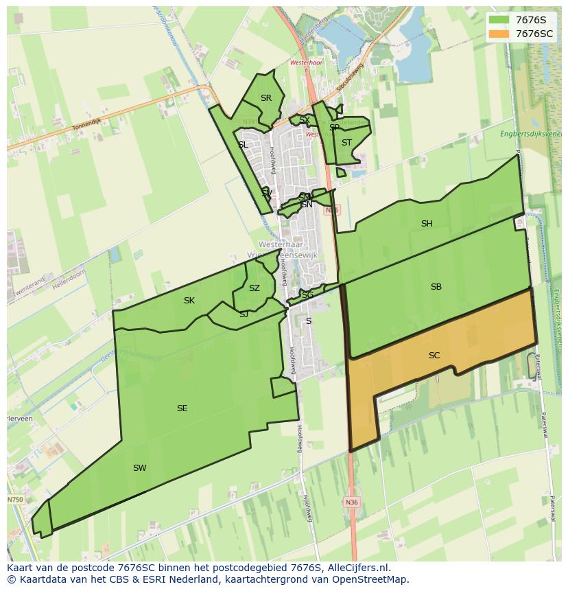 Afbeelding van het postcodegebied 7676 SC op de kaart.