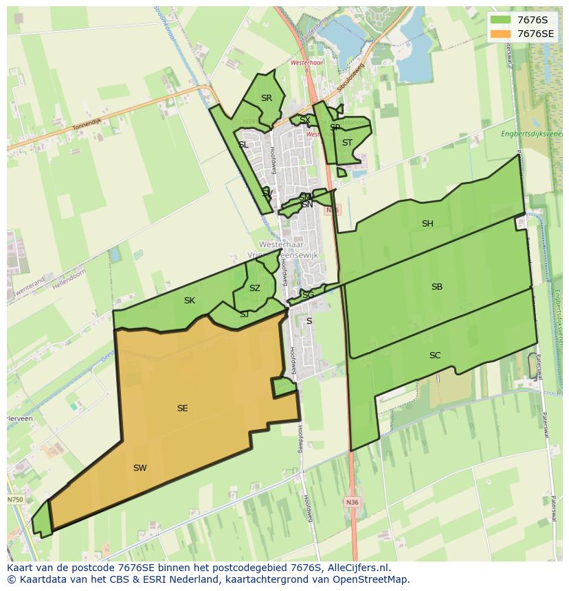 Afbeelding van het postcodegebied 7676 SE op de kaart.