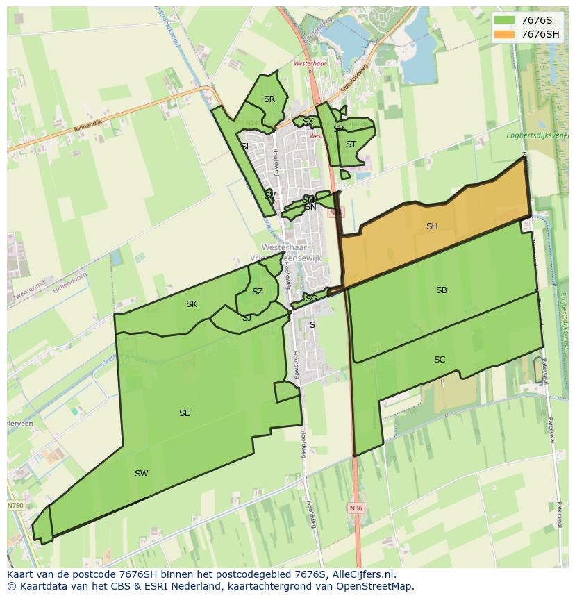 Afbeelding van het postcodegebied 7676 SH op de kaart.