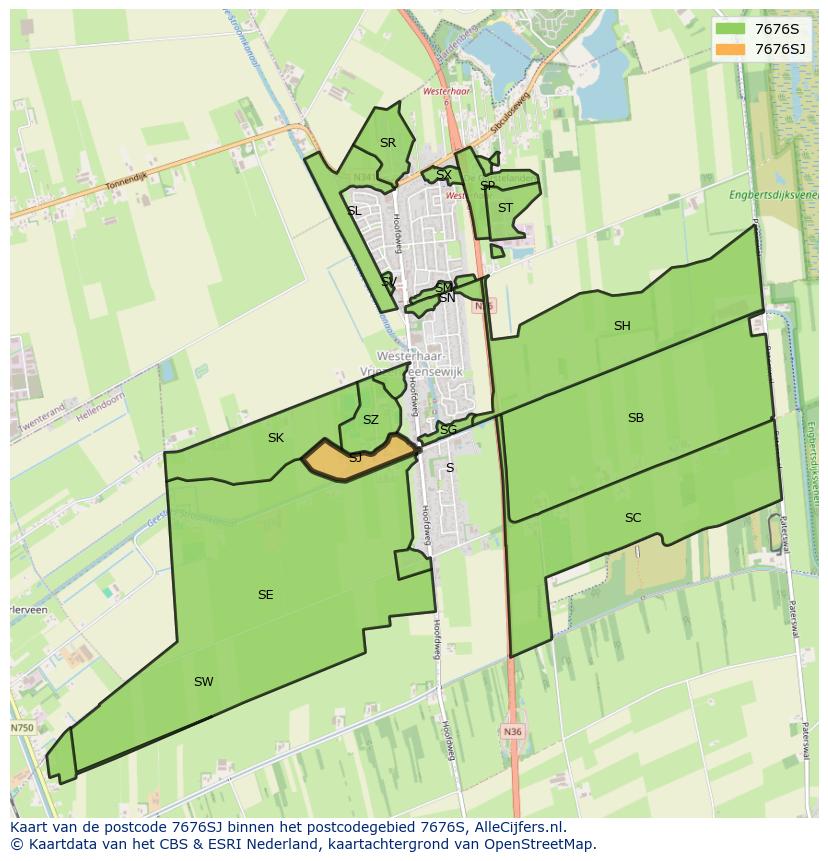 Afbeelding van het postcodegebied 7676 SJ op de kaart.