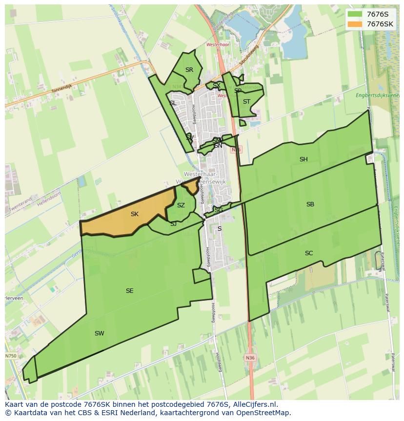 Afbeelding van het postcodegebied 7676 SK op de kaart.