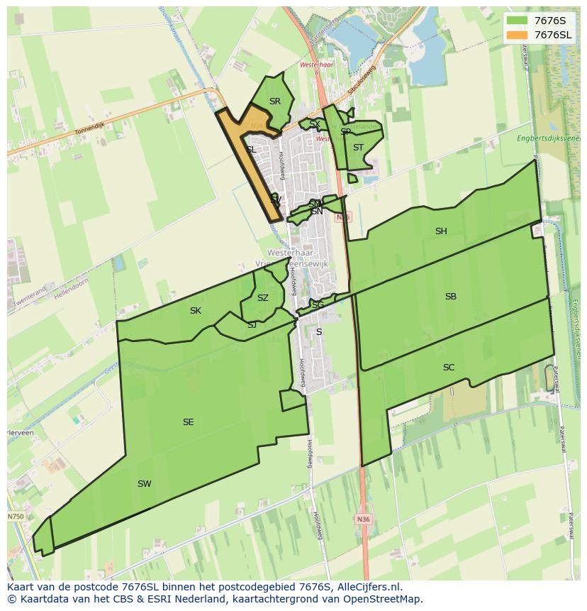 Afbeelding van het postcodegebied 7676 SL op de kaart.